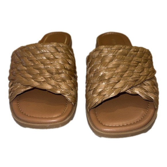 Nine West Woven Slip On Flat Slides brown cognac Sandals women’s shoes Sz 8 - Picture 3 of 6